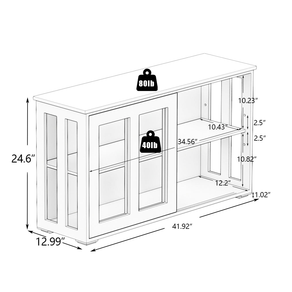 Leoglint Sideboard Kitchen Storage Stand Cupboard With Glass Door-White