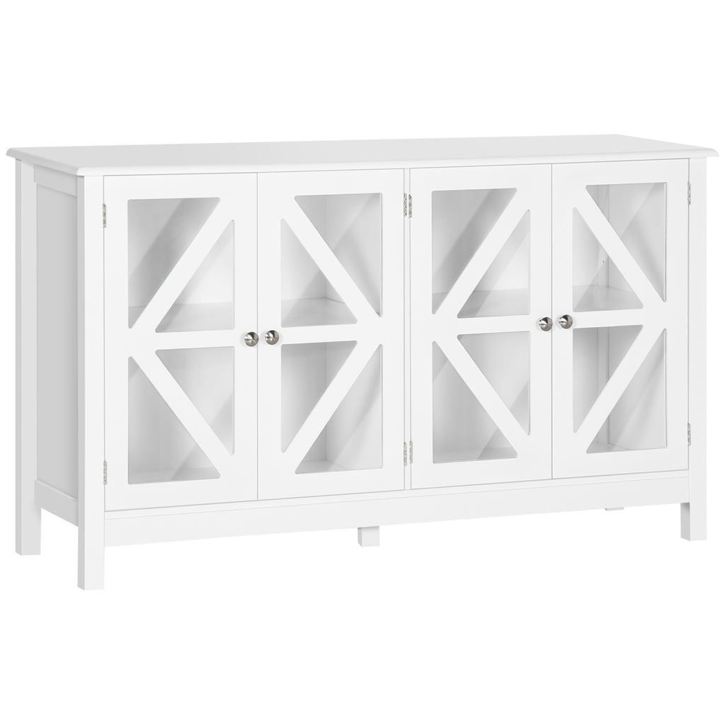 Leoglint Sideboard, Buffet Cabinet with 4 Tempered Glass Doors and Adjustable Storage Shelf, Credenza, White