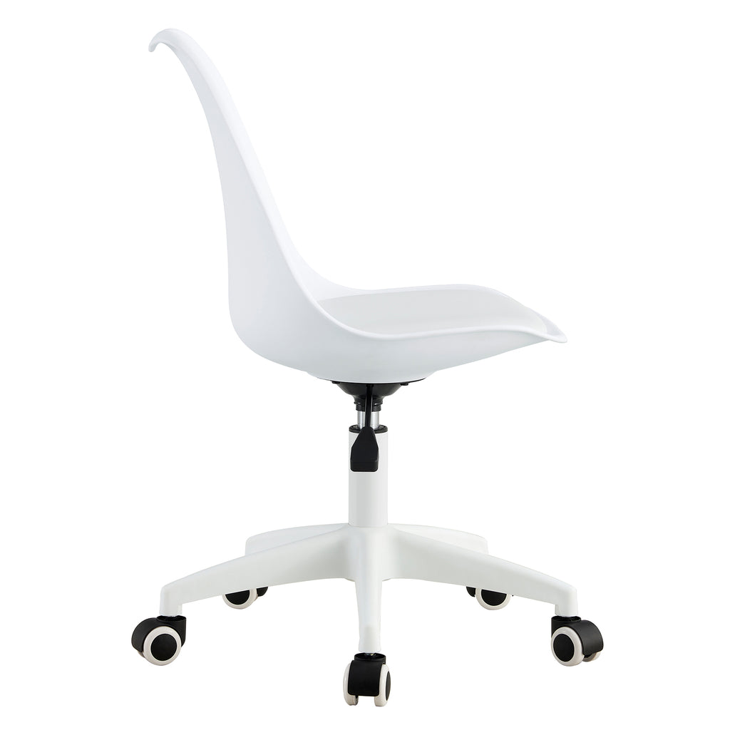 Leoglint Modern Home Office Chairs, Adjustable 360 °Swivel  Chair Engineering  Plastic Armless Swivel Computer  Chair With Wheels for Living Room, Bed Room Office Hotel Dining Room and White.