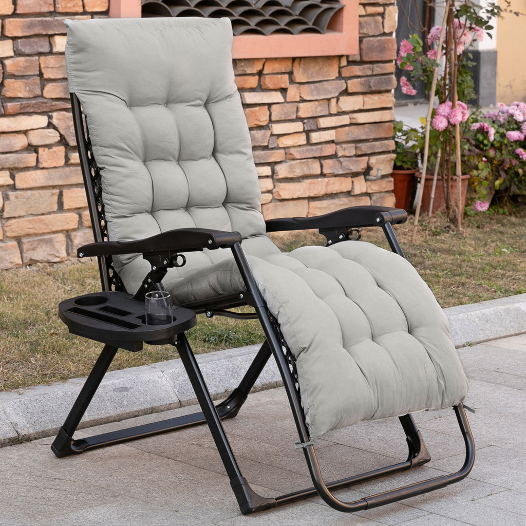 Leoglint Zero Gravity Outdoor Chair, Folding Reclining Lounge Chair with Padded Cushion, Side Tray for Indoor and Outdoor, Supports up to 264lbs, Gray