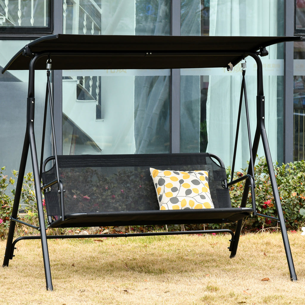 Leoglint Patio Swing Outdoor Chair with Canopy, Seats 2 Adults Loveseat Bench with Adjustable Tilt Canopy, Armrests, A-Frame Steel, Breathable Mesh for Backyard, Garden, Black