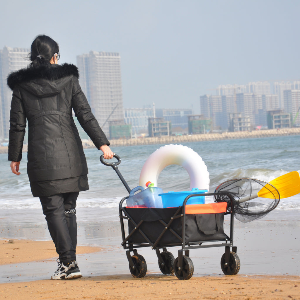 Leoglint Garden cart Mini Folding Wagon Garden Shopping Beach Cart (black+yellow)