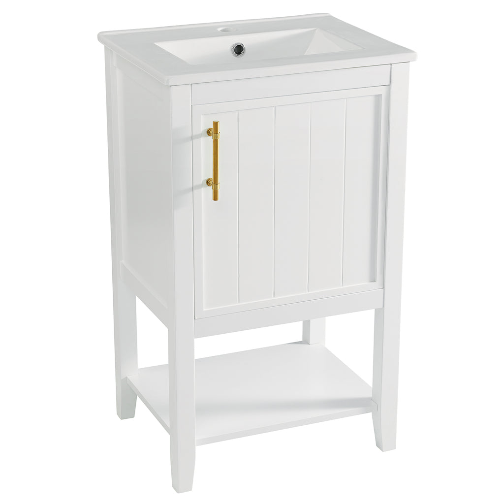 Leoglint 20" Bathroom Vanity with Sink, Bathroom Cabinet with Soft Closing Door, Storage Rack and Open Shelf, White