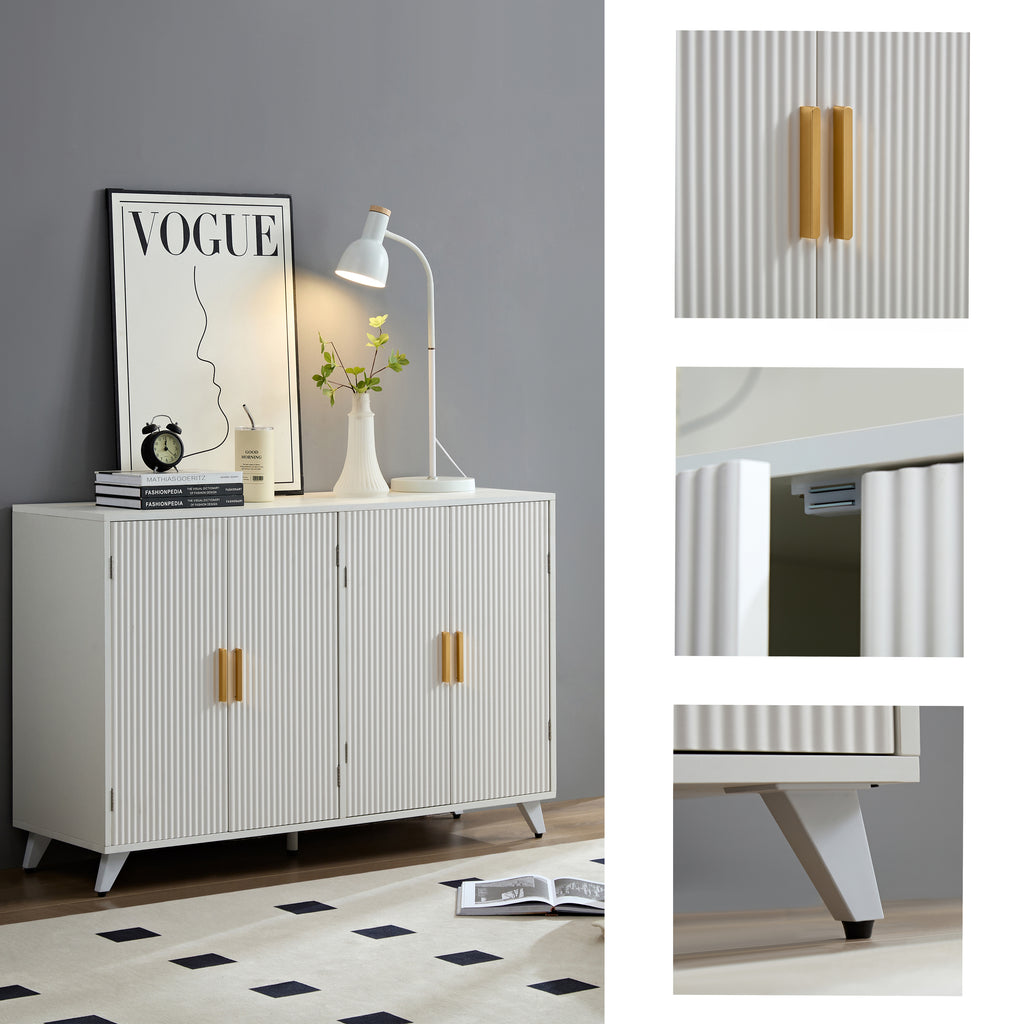 Leoglint Sideboard Buffet cabinet with 4 doors and removable shelves, for living room, dining room, ivory white