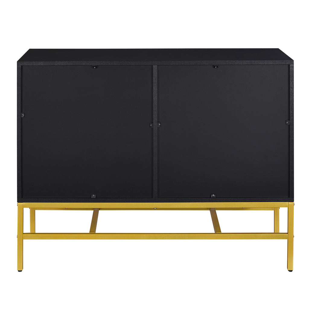 Leoglint TREXM Minimalist & Luxury Cabinet Two Door Sideboard with Gold Metal Legs for Living Room, Dining Room (Black)