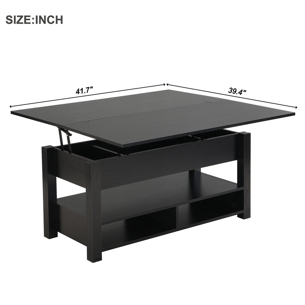 Leoglint [VIDEO provided] ON-TREND Lift Top Coffee Table, Multi-Functional Coffee Table with Open Shelves, Modern Lift Tabletop Dining Table for Living Room, Home Office, Black