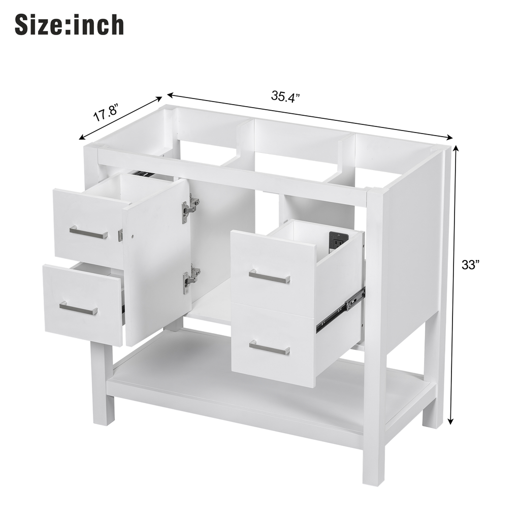 Leoglint [Cabinet Only]36" White Modern Bathroom Vanity with USB(Sink not included)