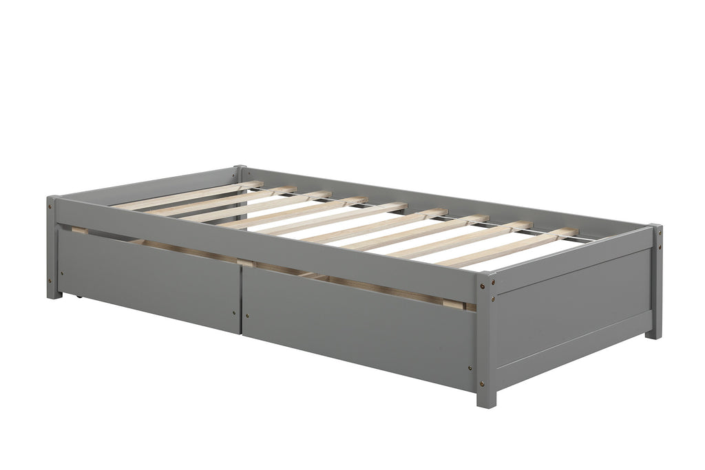 Twin Bed Frame with 2 Drawers, Solid Wood, No Box Spring Needed ,Grey(New SKU:W504P149041)