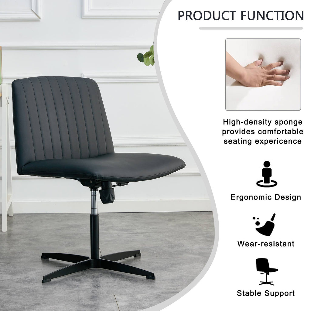 Leoglint Black High Grade Pu Material. Home Computer Chair Office Chair Adjustable 360 ° Swivel Cushion Chair With Black Foot Swivel Chair Makeup Chair Study Desk Chair. No WheelsW115167391