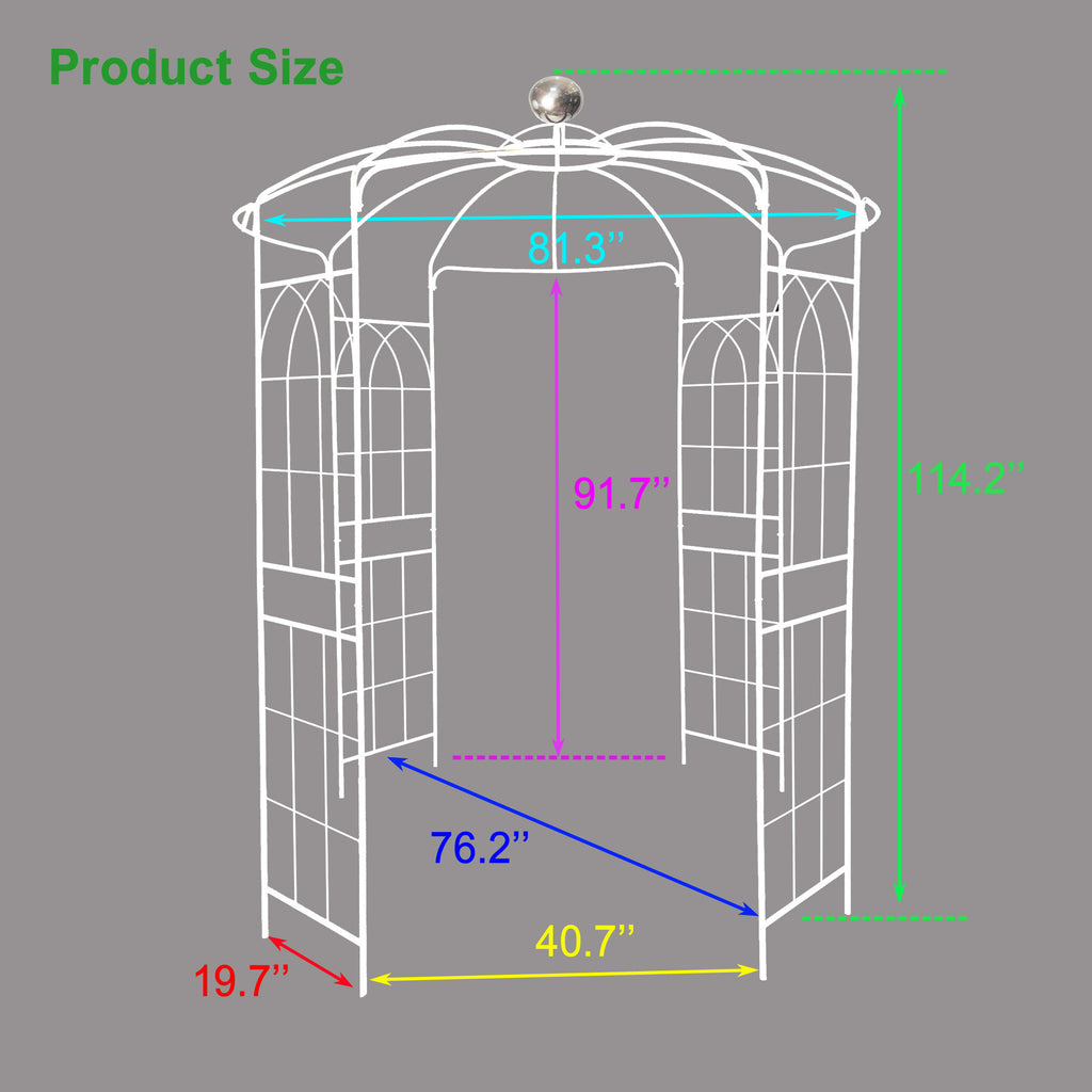 Leoglint Metal Garden Trellis Iron Garden Arbors Gazebo Dia 81.3'' x 114.2'' High Birdcage Shape Pergola Pavilion for Wedding Ceremony Cream White