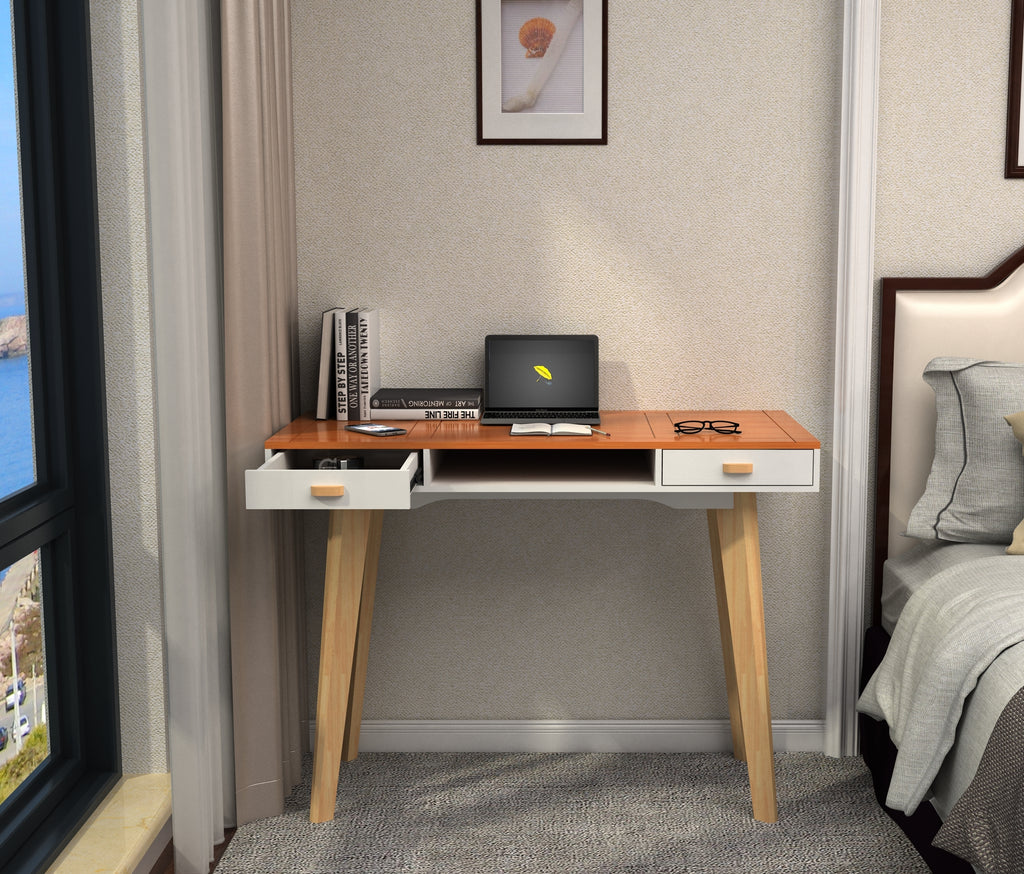 Leoglint Wooden Writing Office Desk,Solid Wood Computer Table for Home  ,Simple Style,Study Table with Drawers,Wood+White Finish