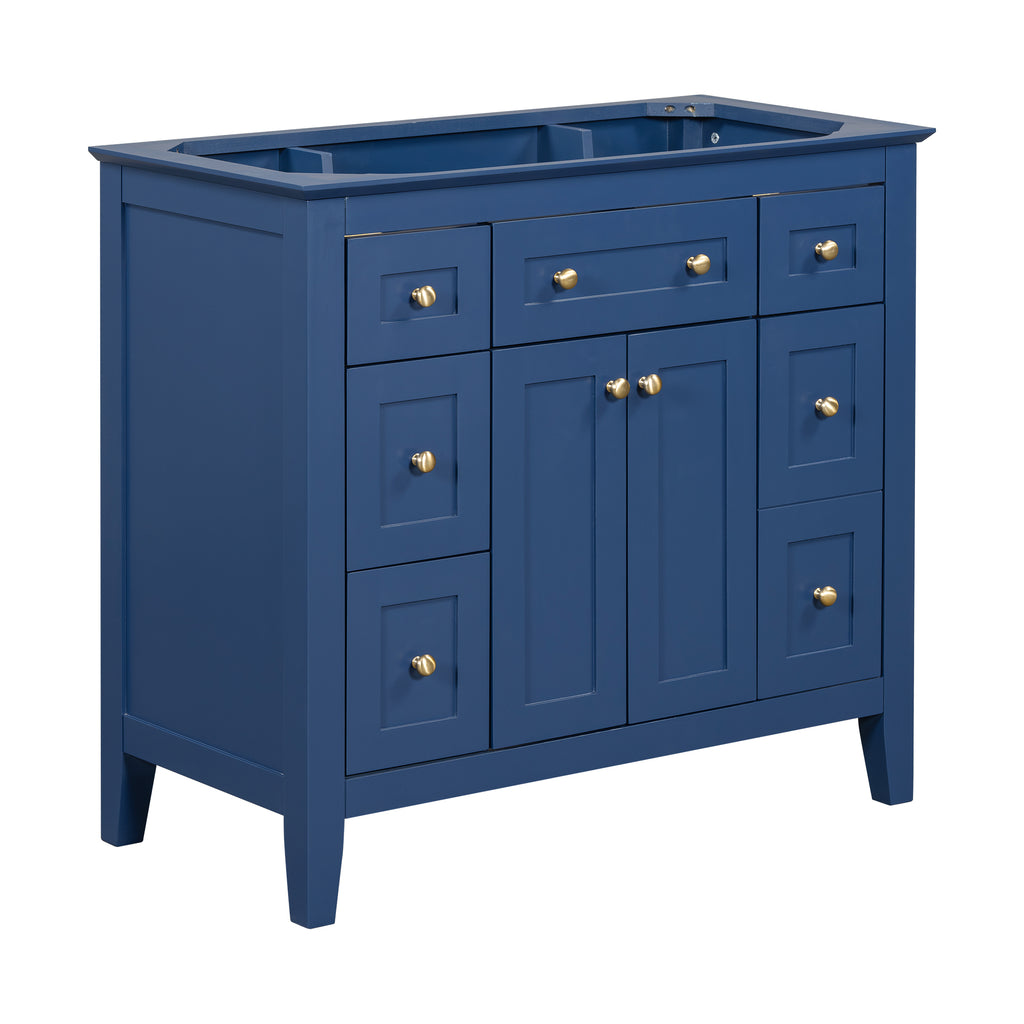 Leoglint 36'' Bathroon Vanity without Sink, Modern Freestanding Single Bathroom Cabinet with 6 Drawers & 2 Cabinets, Storage Cabinet for Bathroom, Solid Wood Frame Vanity Set, Blue (NOT INCLUDE SINK)