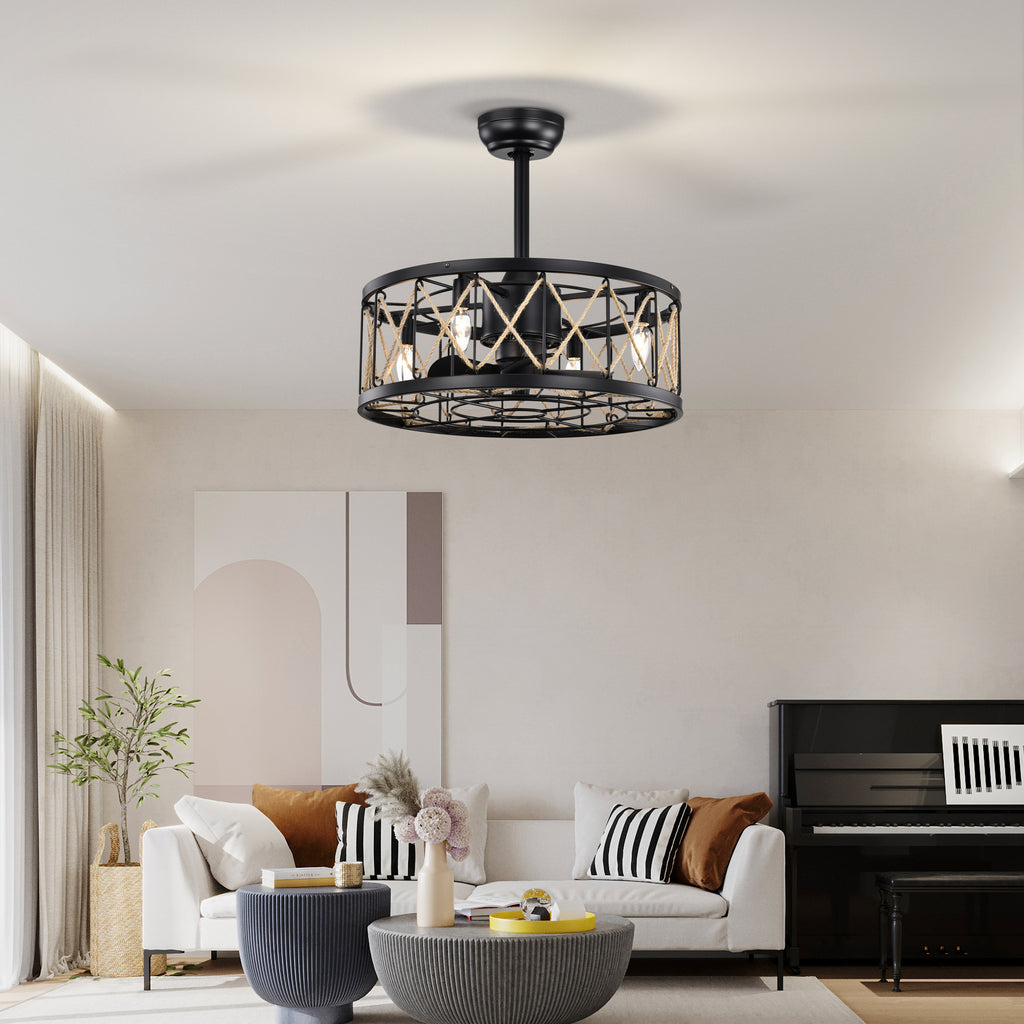 Leoglint Pendant 20.4''Chandelier 5 ABS Fan Blades, Modern Ceiling Fan with Remote Control, Noiseless Reversible AC Motor for Bedroom/Living Room/Study/Patio,Matte Black