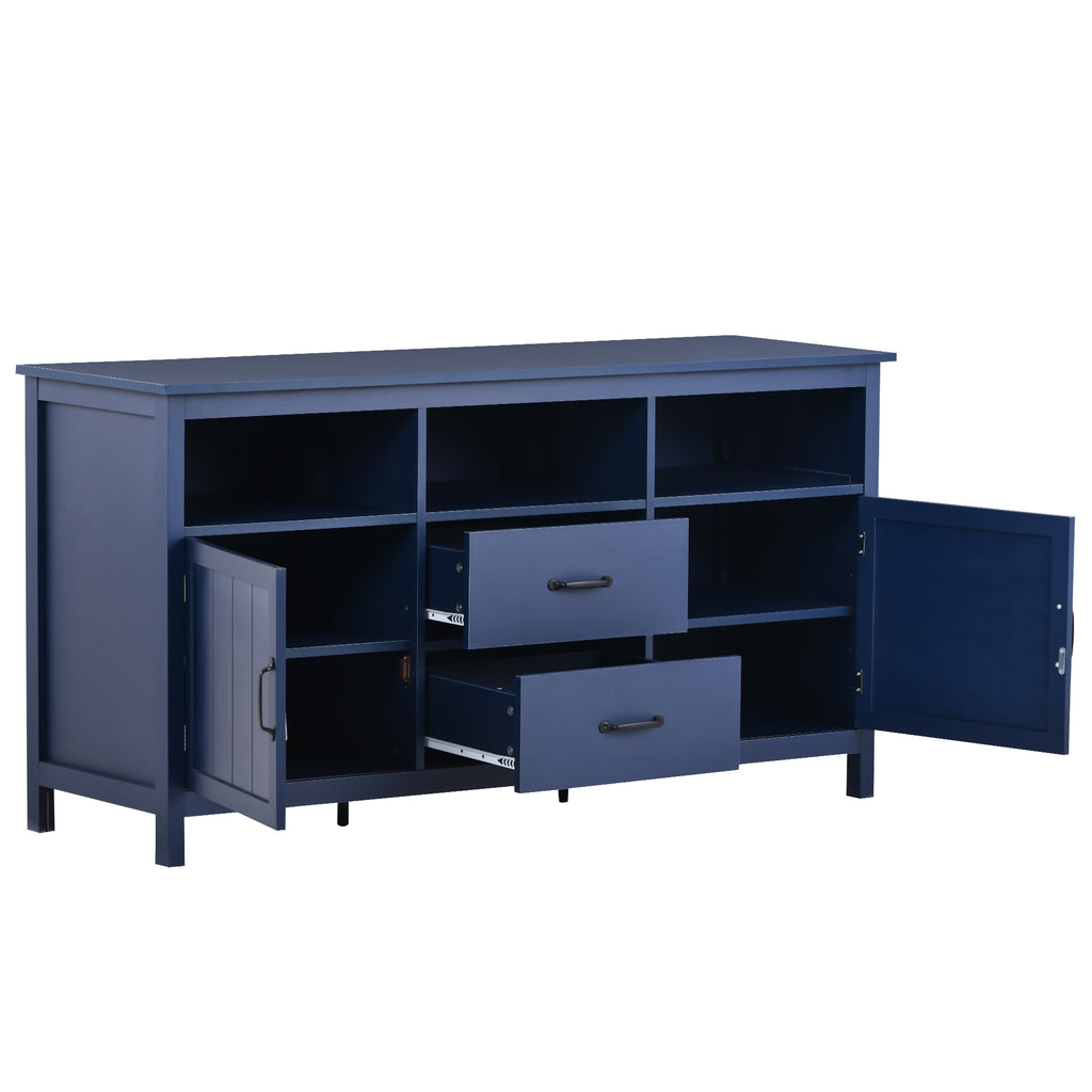 Leoglint U-Can TV Stand for TV up to 68 in with 2 Doors and 2 Drawers Open Style Cabinet, Sideboard for Living room, Navy