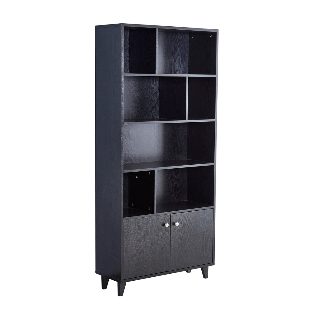 Leoglint Bookcase, Bookshelf with Doors, Black--[Old sku:AM180710-B]