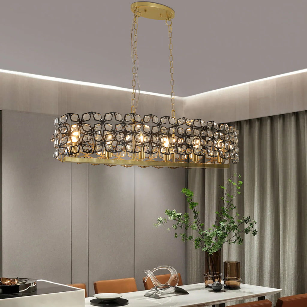 Leoglint Pendant Modern Champagne Gold Oval Crystal ceiling chandelier  Luxury Home Decor Light Fixture