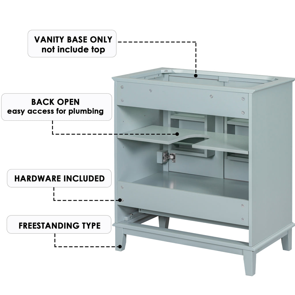 Leoglint 30" Bathroom Vanity without Sink, Base Only, Multi-functional Bathroom Cabinet with Doors and Drawer, Solid Frame and MDF Board, Green