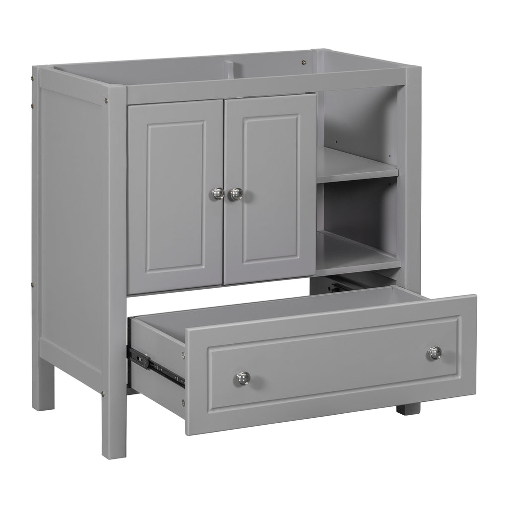 Leoglint 30" Bathroom Vanity Base Only, Solid Wood Frame, Bathroom Storage Cabinet with Doors and Drawers, Grey