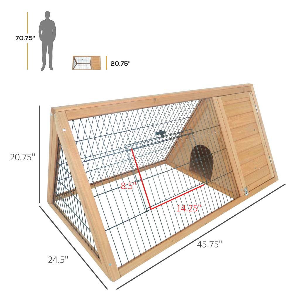 Leoglint 46" x 24" Wooden A-Frame Outdoor Rabbit Cage Small Animal Hutch with Outside Run & Ventilating Wire, Yellow