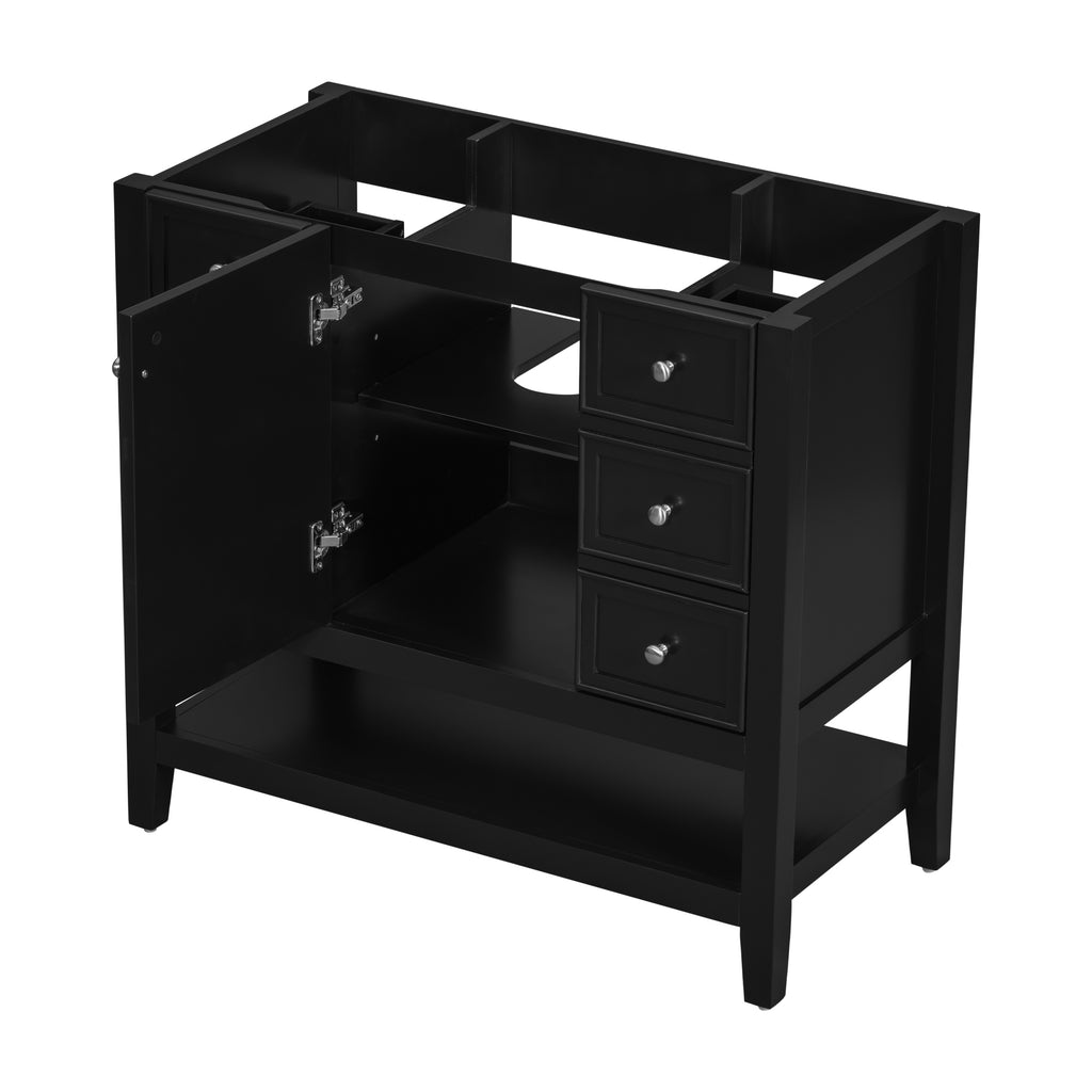 Leoglint 36" Bathroom Vanity without Sink, Cabinet Base Only, One Cabinet and three Drawers, Black