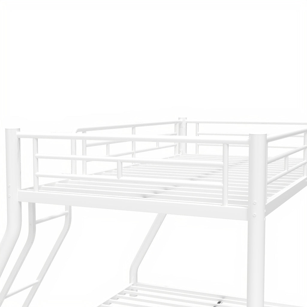 Leoglint Metal Bunk Bed Frame Twin Over Full Size with Removable Stairs, Heavy Duty Sturdy Frame with 12" Under-Bed Storage for Teen & Adults, Teens, No Box Spring Needed, White