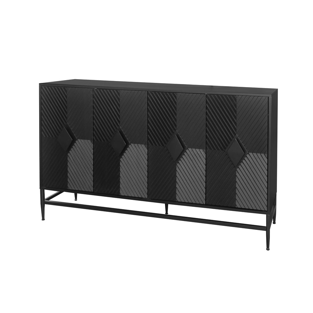 Leoglint Accent Black Lacquered 4 Door Wooden Cabinet Sideboard Buffet Server Cabinet Storage Cabinet, for Living Room, Entryway, Hallway, Office, Kitchen and Dining Room