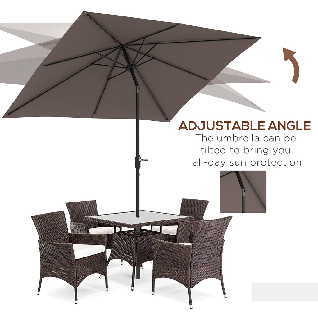 Leoglint 9' x 7' Solar Umbrella, LED Lighted Patio Umbrella for Table or Base with Tilt & Crank, Outdoor Umbrella for Garden, Deck, Backyard, Pool, Beach, Tan