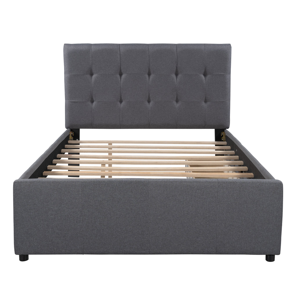 Leoglint Linen Upholstered Platform Bed Frame With Headboard and Two Drawers, Full(Old SKU: SM000505AAE)