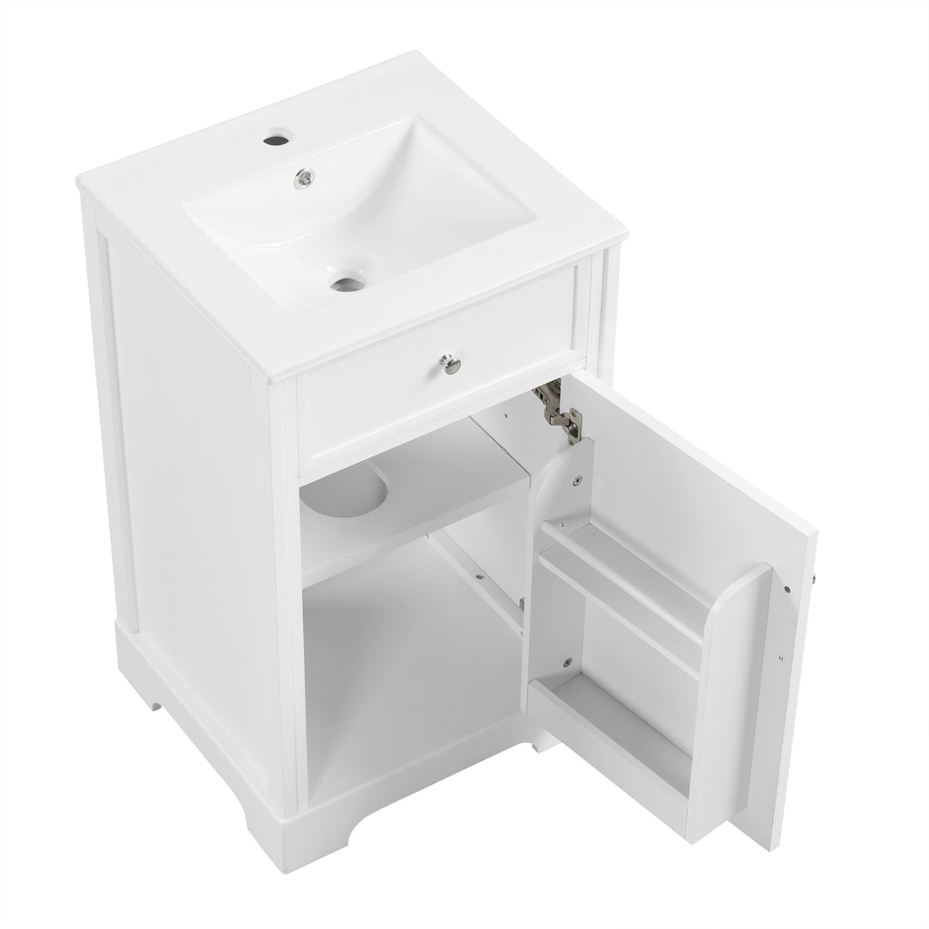 Leoglint 20" Bathroom Vanity with Sink, Bathroom Cabinet with Soft Closing Door, Storage Rack and Adjustable Shelve, White