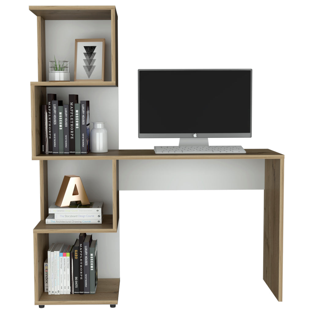 Leoglint Vik Office Desk with Storage Cabinets, Four Shelves