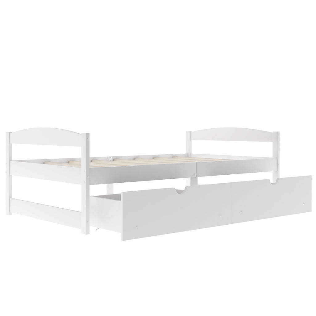 Leoglint Twin size platform bed frame, with two drawers, white