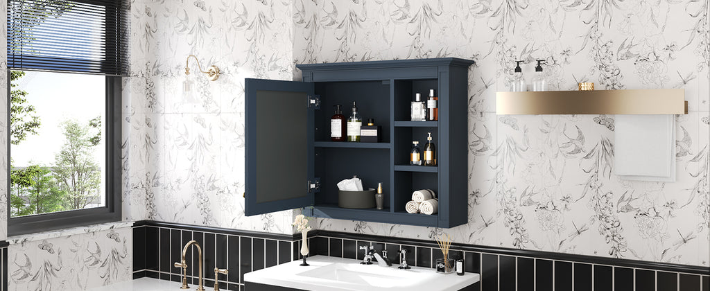 Leoglint 30'' x 28'' Medicine Cabinet, Wall Mounted Bathroom Storage Cabinet, Modern Bathroom Wall Cabinet with Mirror,Medicine Cabinet, Mirror Cabinet with 3 Open Shelves (Not Include Bathroom Vanity )