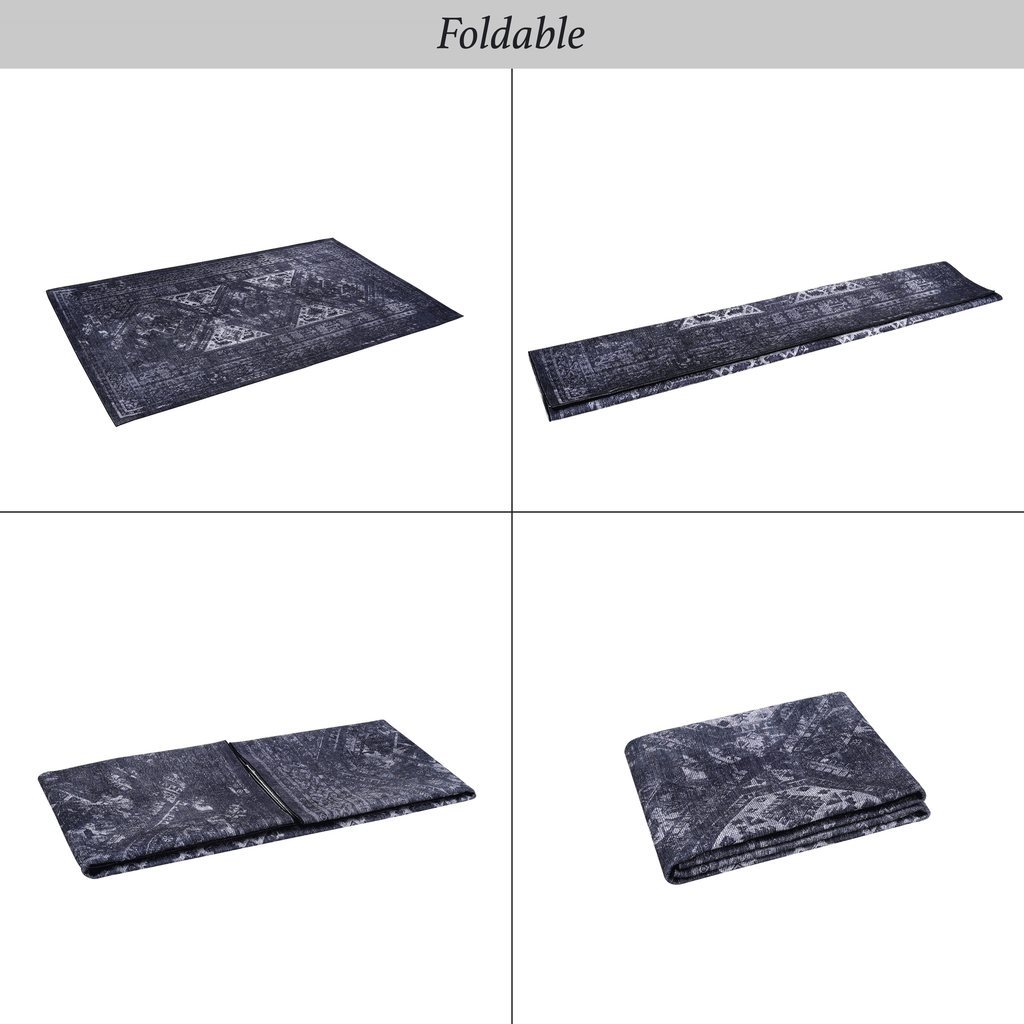 Leoglint 3x5 Area Rugs, Washable Rug, Low-Pile, Non-Slip, Non-Shedding, Foldable, Kid & Pet Friendly - Area Rugs for living room, bedroom, kitchen, dining room rug - Perfect Gifts, (Black+ Gray, 3' x 5')