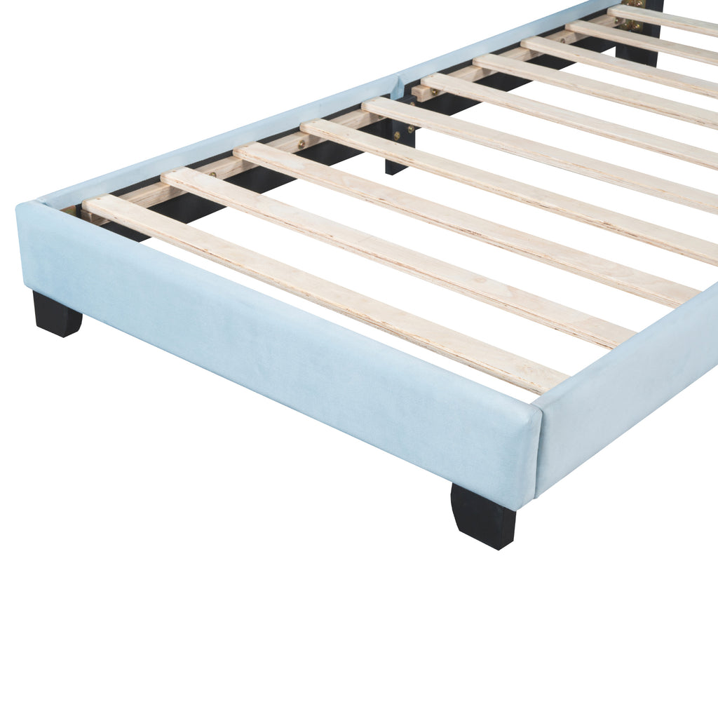 Leoglint Twin Size Upholstered Velvet Platform Bed Frame with Shell-Shaped Headboard, Blue