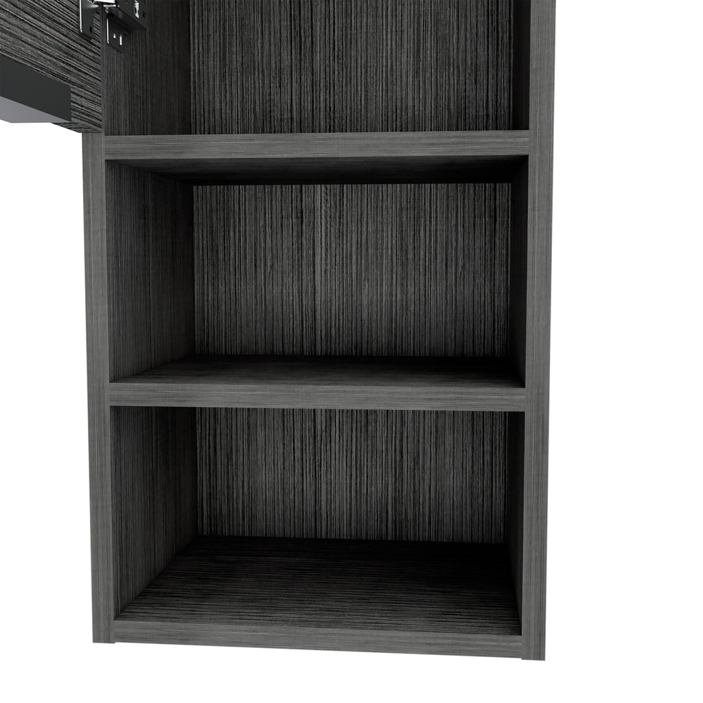 Leoglint Medicine 32H" Single Door Cabinet, Two External Shelves, Two Interior Shelves, Smokey Oak