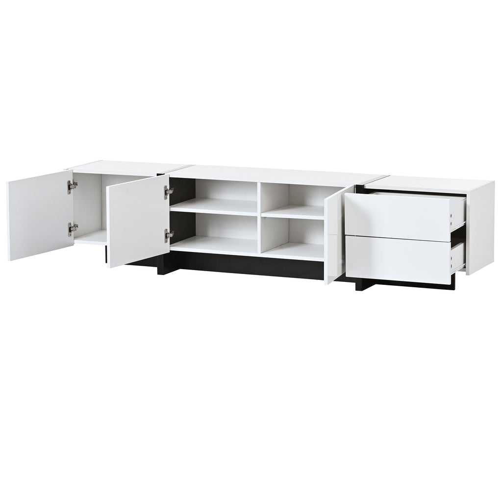 Leoglint [VIDEO provided] ON-TREND White & Black Contemporary Rectangle Design TV Stand, Unique Style TV Console Table for TVs Up to 80'', Modern TV Cabinet with High Gloss UV Surface for Living Room.