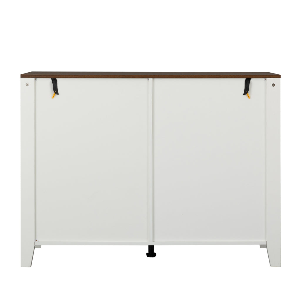 Leoglint Drawer dresser cabinet,Sideboard,bar cabinet,Buffet server console,table storge cabinets,Slide the barn door,four drawers,Metal handle,for Dining Room,Living Room,bedroom,Kitchen Hallway,Brown +white