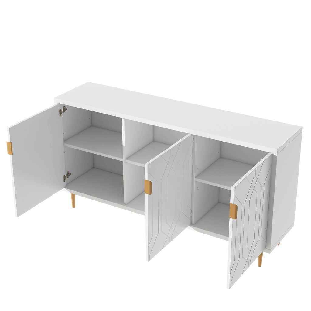 Leoglint U-Can Modern TV Stand with 3 Doors and Adjustable Shelves for Living Room, Fits TVs Up to 70 Inches, White