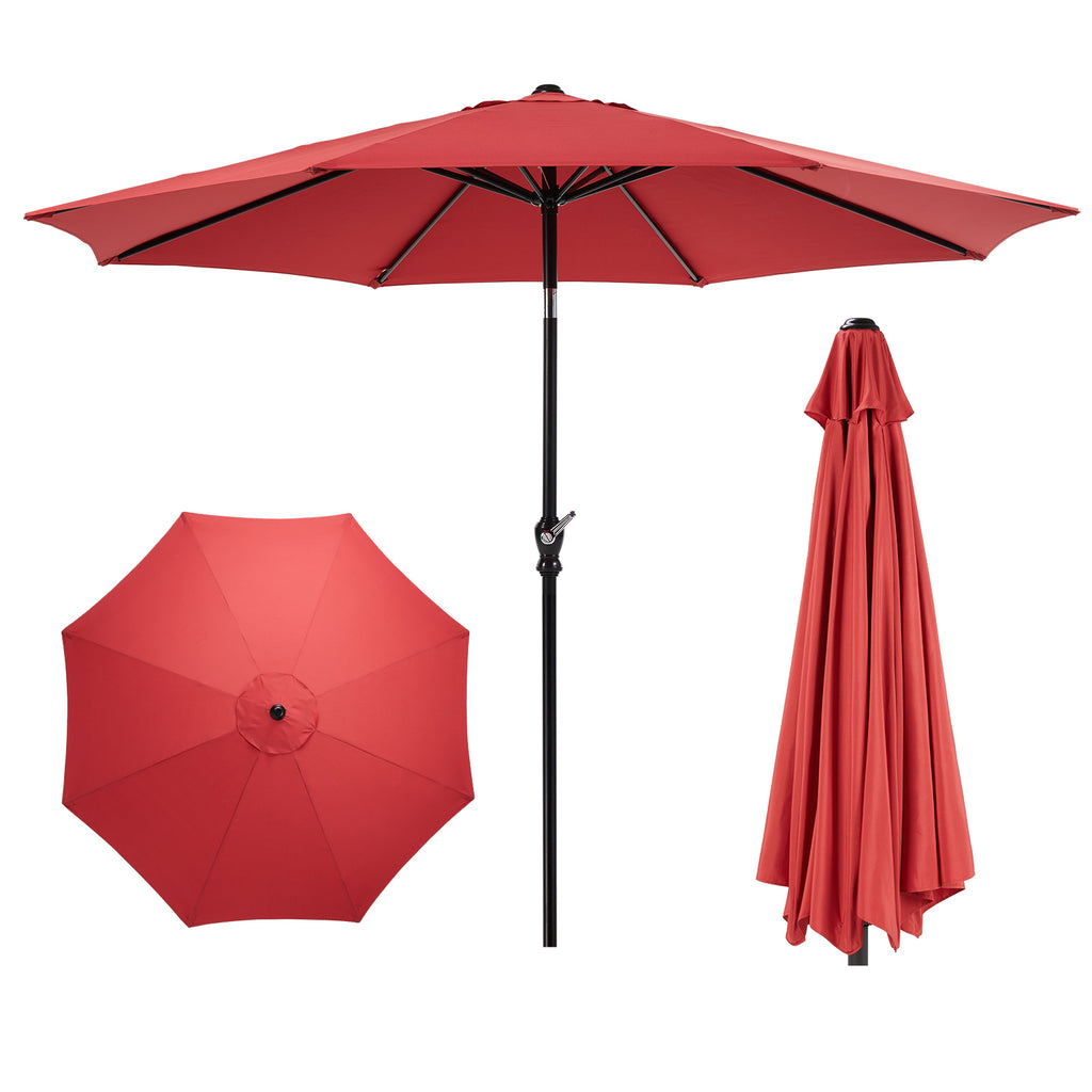 Leoglint 9 foot outdoor umbrella with button tilt and crank, Outdoor patio/market table umbrella UV protected and waterproof, Red