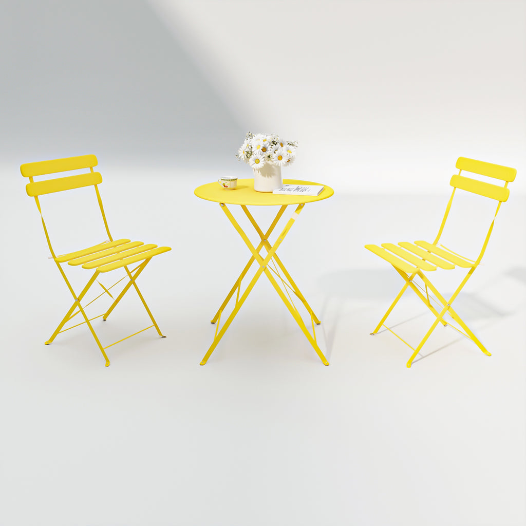 Leoglint 3 Pieces Patio Bistro Balcony Metail Outdoor Chair Table Set-Yellow