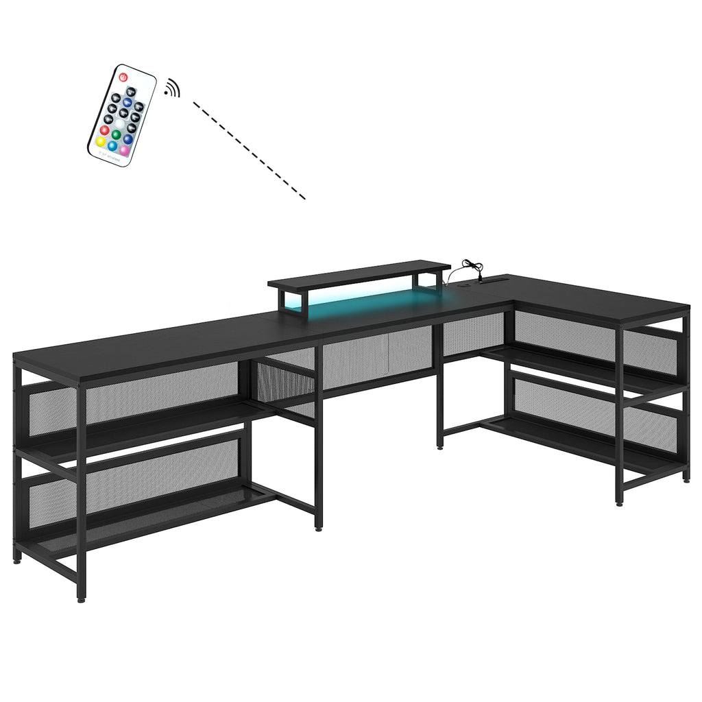 Leoglint U-shaped Office Desk with Shelve and LED lights