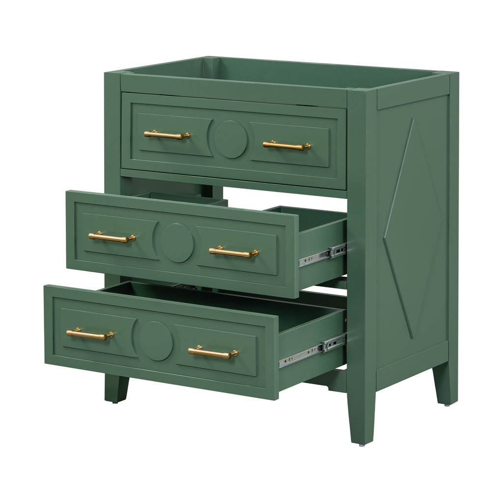 Leoglint 30'' Bathroom Vanity without Basin Sink, Free Standing Single Vanity with 3 Drawers, Solid Wood Frame Bathroom Storage Cabinet, Green