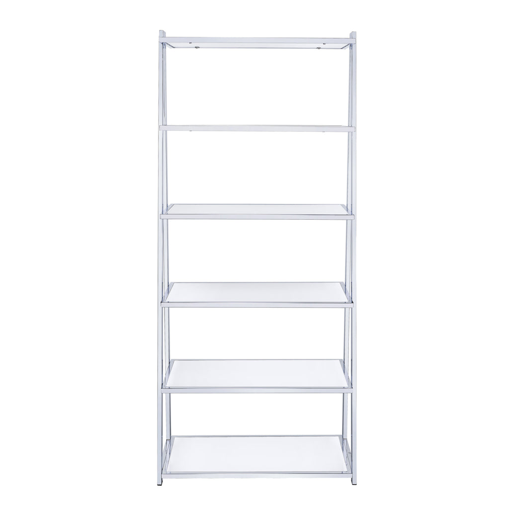 Leoglint White and Chrome Bookshelf with 6 Shelves