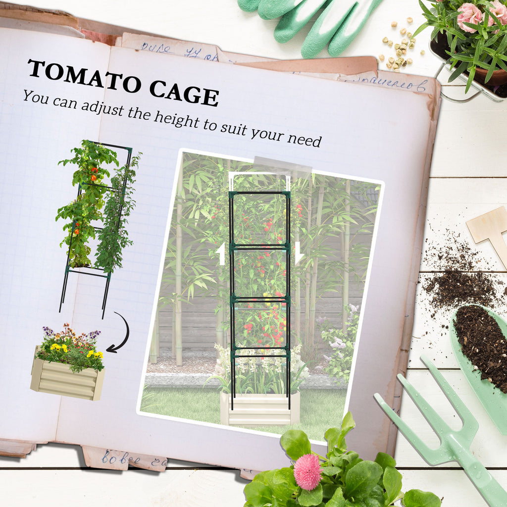 Leoglint Garden Trellis Galvanized Raised Garden Bed, 24" x 24" x 11.75" Outdoor Planter Box with Trellis Tomato Cage and Open Bottom for Climbing Vines, Vegetables, Flowers in Backyard, Garden, Patio, Cream