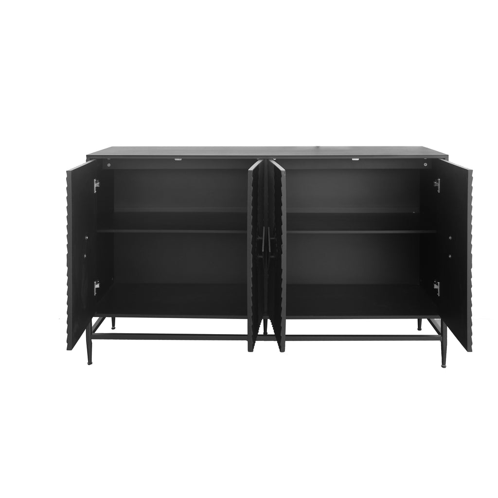 Leoglint Accent Black Lacquered 4 Door Wooden Cabinet Sideboard Buffet Server Cabinet Storage Cabinet, for Living Room, Entryway, Hallway, Office, Kitchen and Dining Room