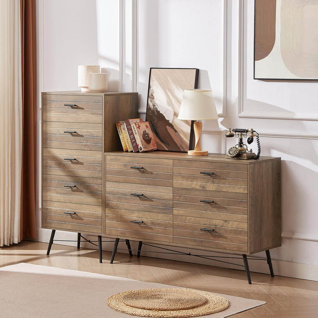 Leoglint 5-Drawer Chest - Spacious and Stylish Chest of Drawers,  Dresser for Bedroom, Closet, Hallway, 23.6"W x 15.7"D x 48"H, Rustic Walnut