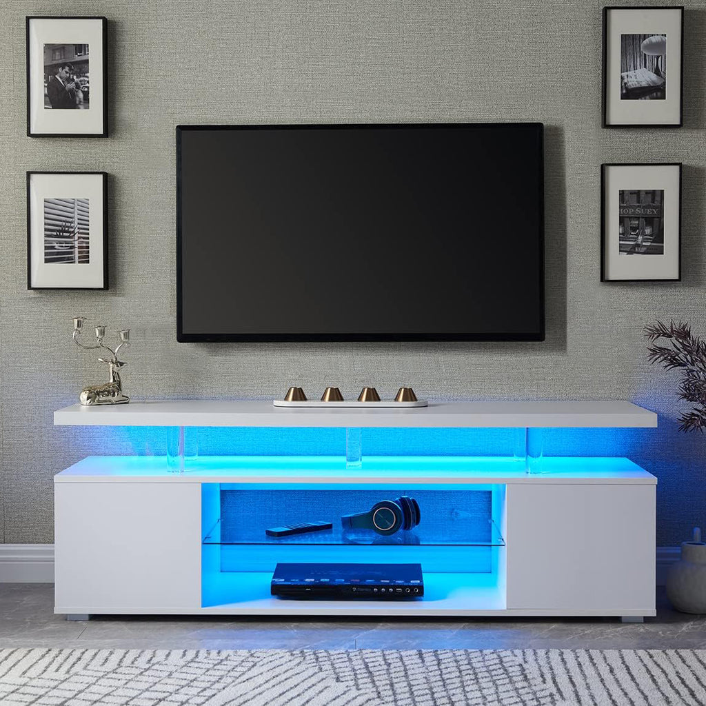 Leoglint TV Stand for 70 Inch TV LED Gaming Entertainment Center Media Storage Console Table with Large Side Cabinet for Living Room White