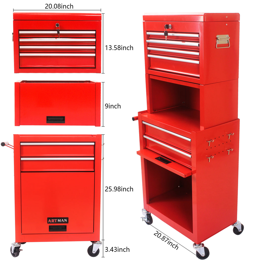 Leoglint High Capacity Rolling Tool Chest with Wheels and Drawers, 6-Drawer Tool Storage Cabinet--RED