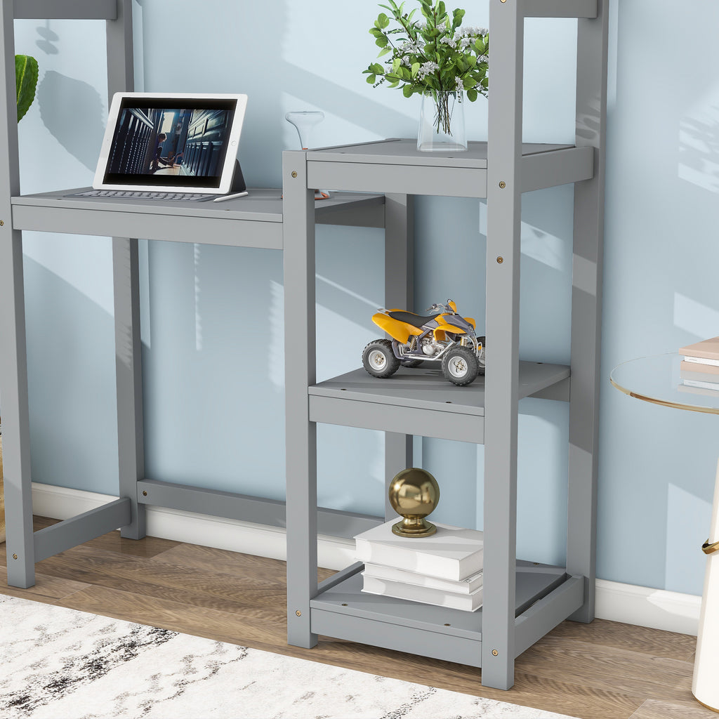 Leoglint House-shaped Wooden writing Desk,Kids study Table,Bookshelf & Toy Storage,Grey