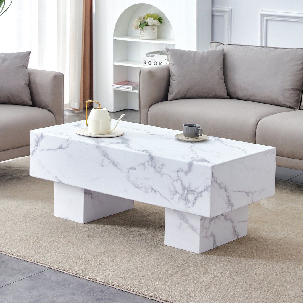 Leoglint The white coffee table has patterns. Modern rectangular table, suitable for living rooms and apartments. 43.3"*21.6"*17.2"